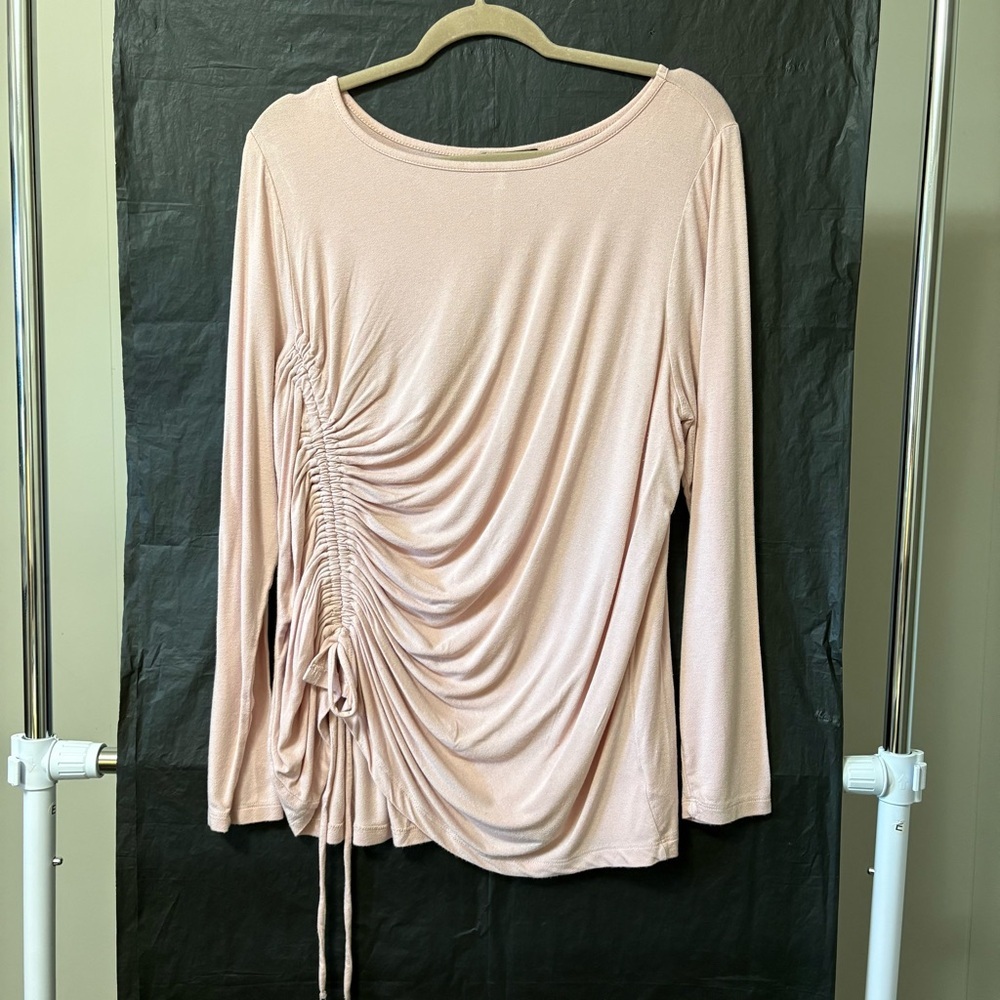 Lane Bryant 18/20 Soft Pink Ruched Tie-Front Front Long-Sleeve Top Casual